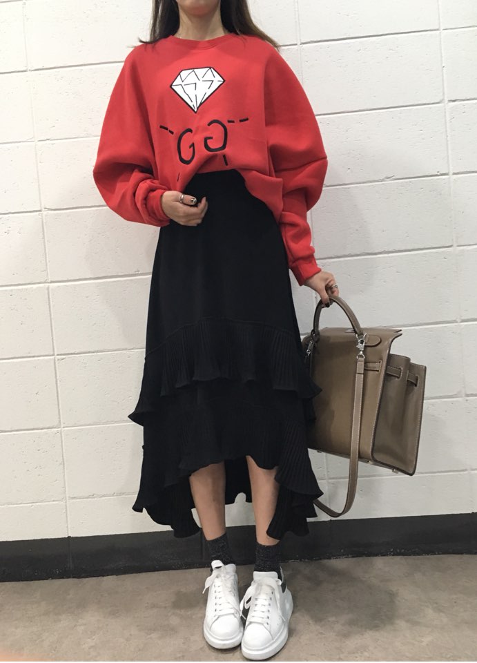 Wrinkle Kangkang Long skirt 2color order to be shi