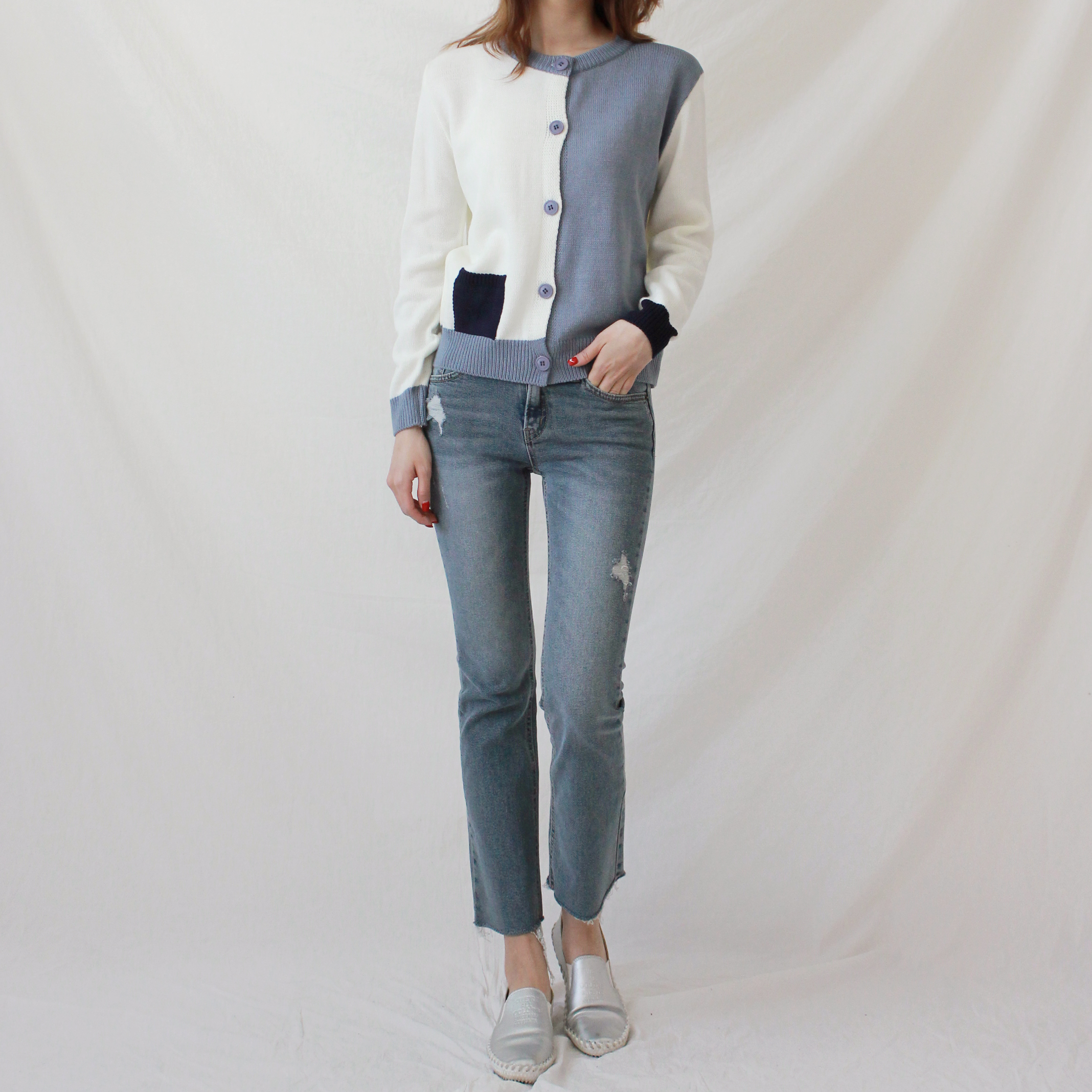 Korea Jeans Pants Slim Semi-Boot Cut Denim 20's