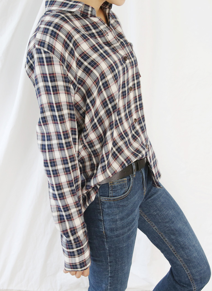 Shopping Cell Solid Check Shirts 3Color Loose Pitc
