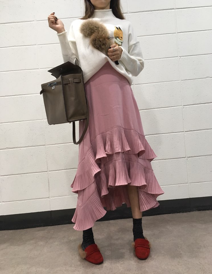 Wrinkle Kangkang Long skirt 2color order to be shi