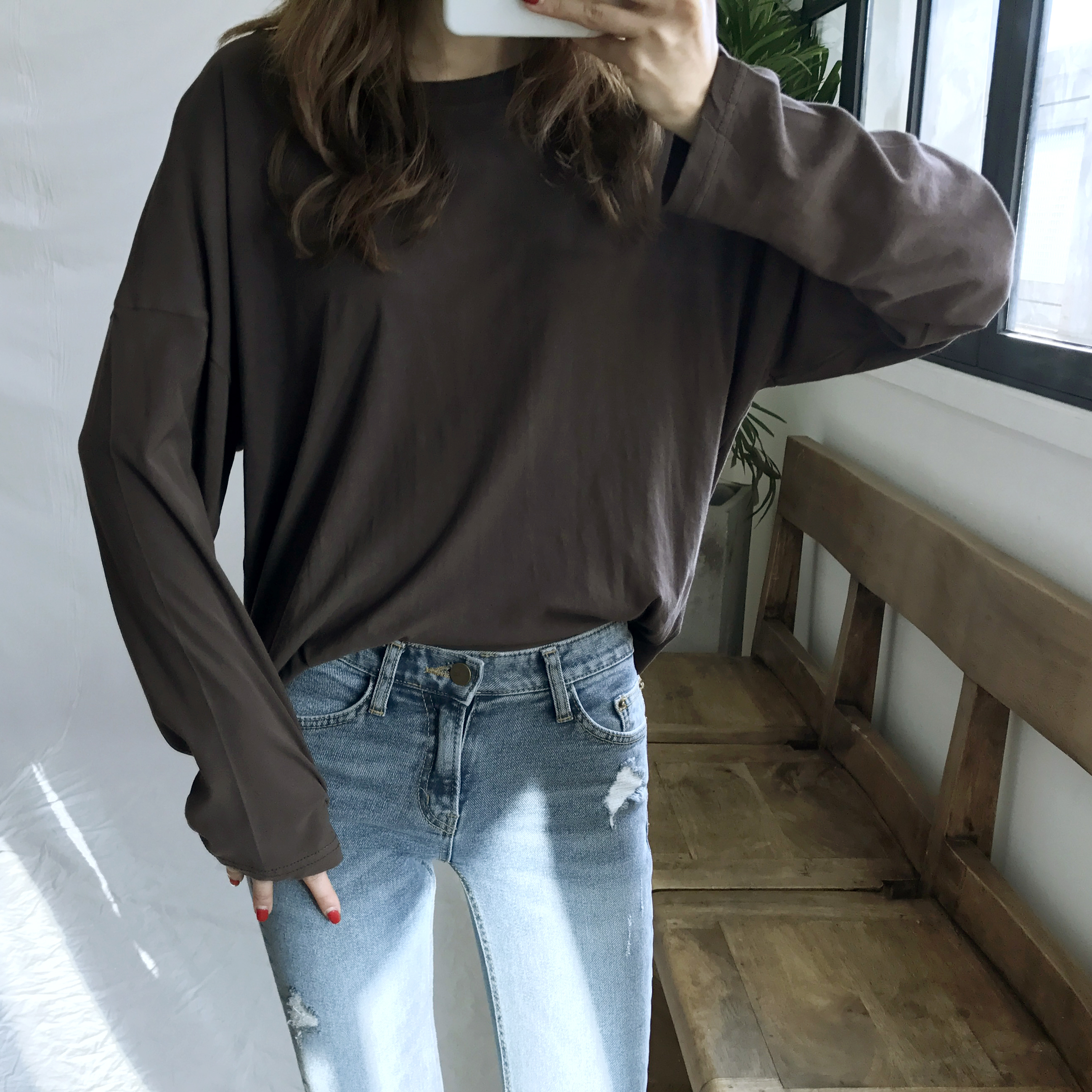 Korea Jeans Pants Slim Semi-Boot Cut Denim 20's