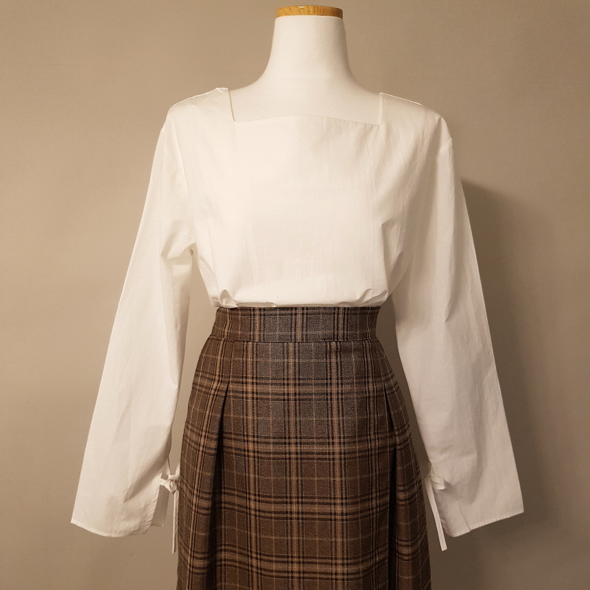 Sleeveless ribbon square neck blouse 3color Fall s