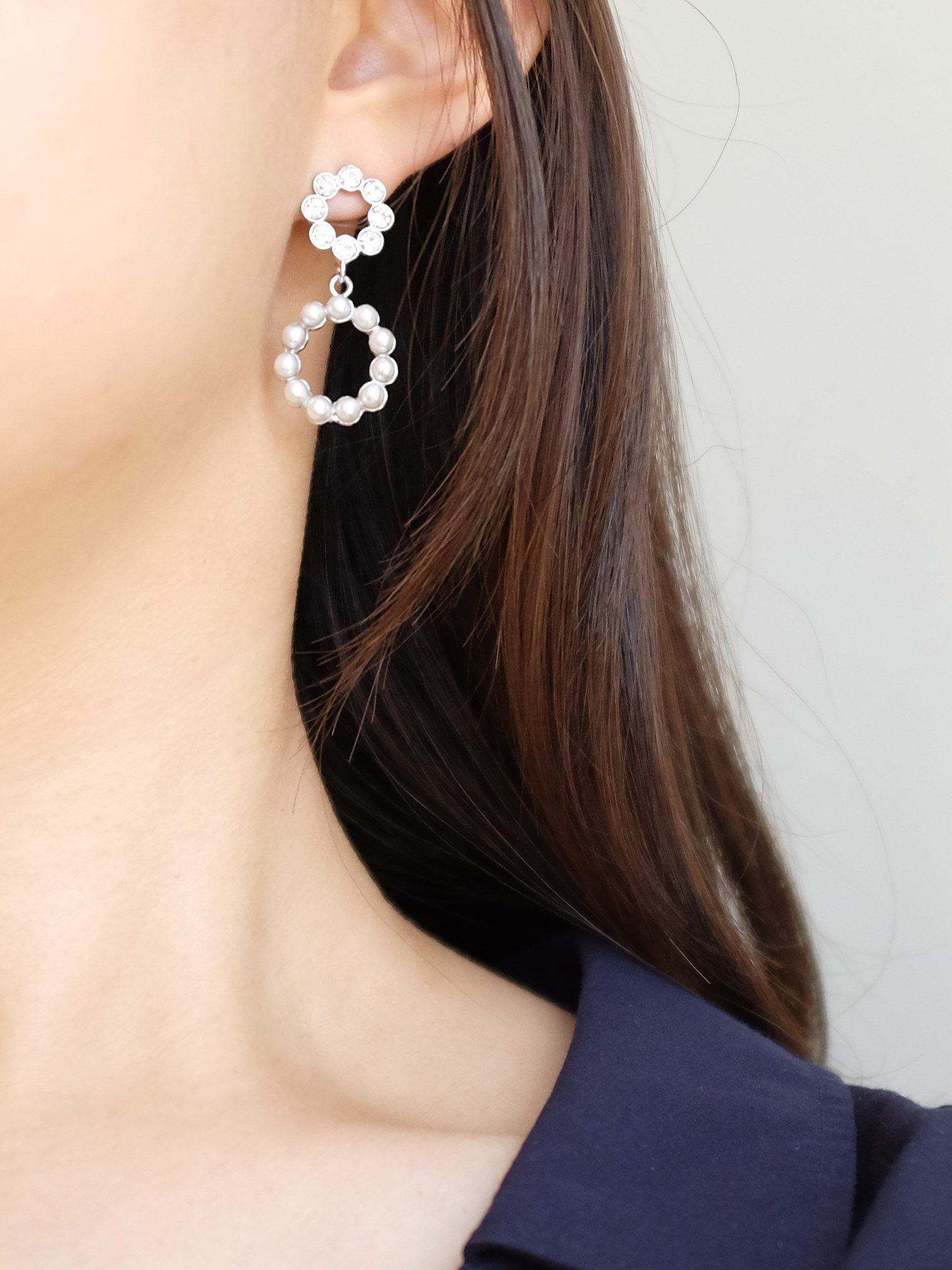 Pearl Cubic Drop Shape Drop Earring Sparkling Spar