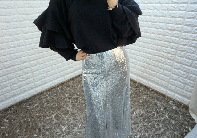 Sequin Sparkling Long Skirt Luxurious festive fash
