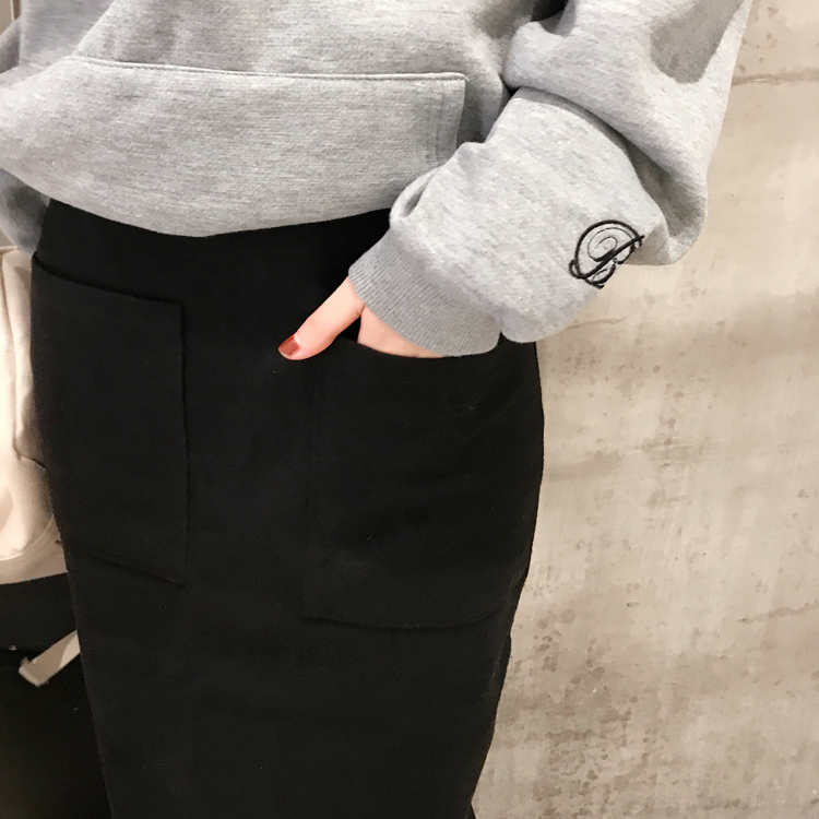 Maid Jay Pocket H Line-Bending Wool Long Skirt Fal