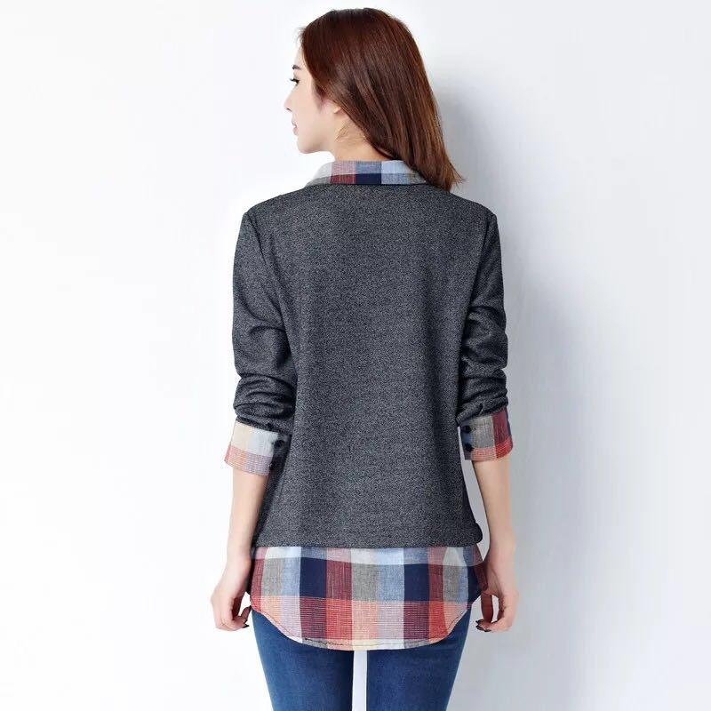 40 layered check shirt Women's Daily style Easy
