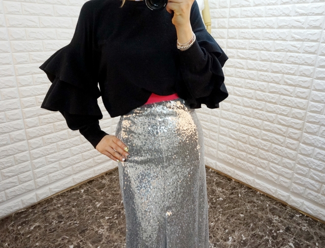 Sequin Sparkling Long Skirt Luxurious festive fash