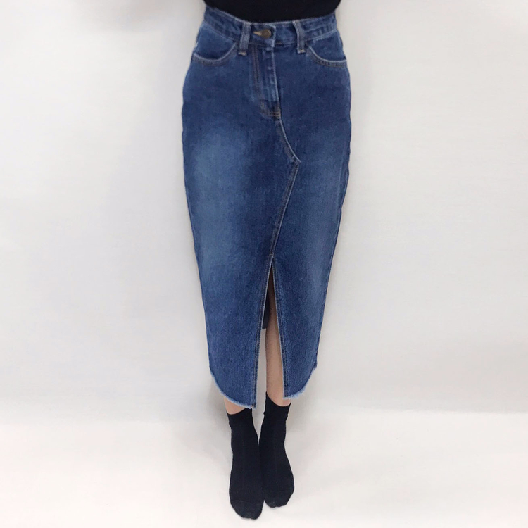 Denim skirt front denim long skirt sneakers h line