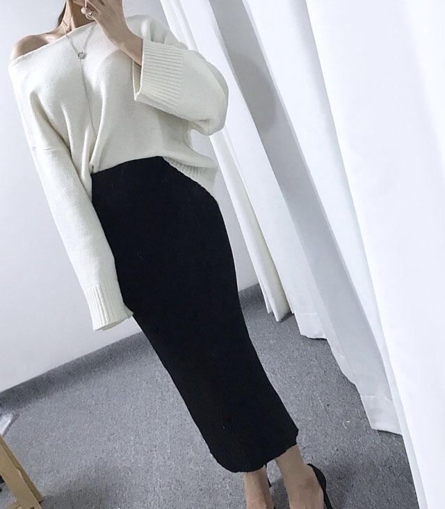 Goliath Knit Skirt Black Gray Skirt Slim Long Bend