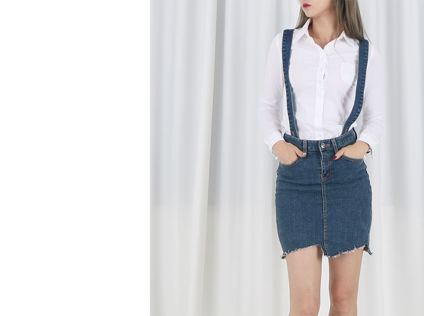 Denim Skirt Span Mini suspenders Cheongsam Pretty 