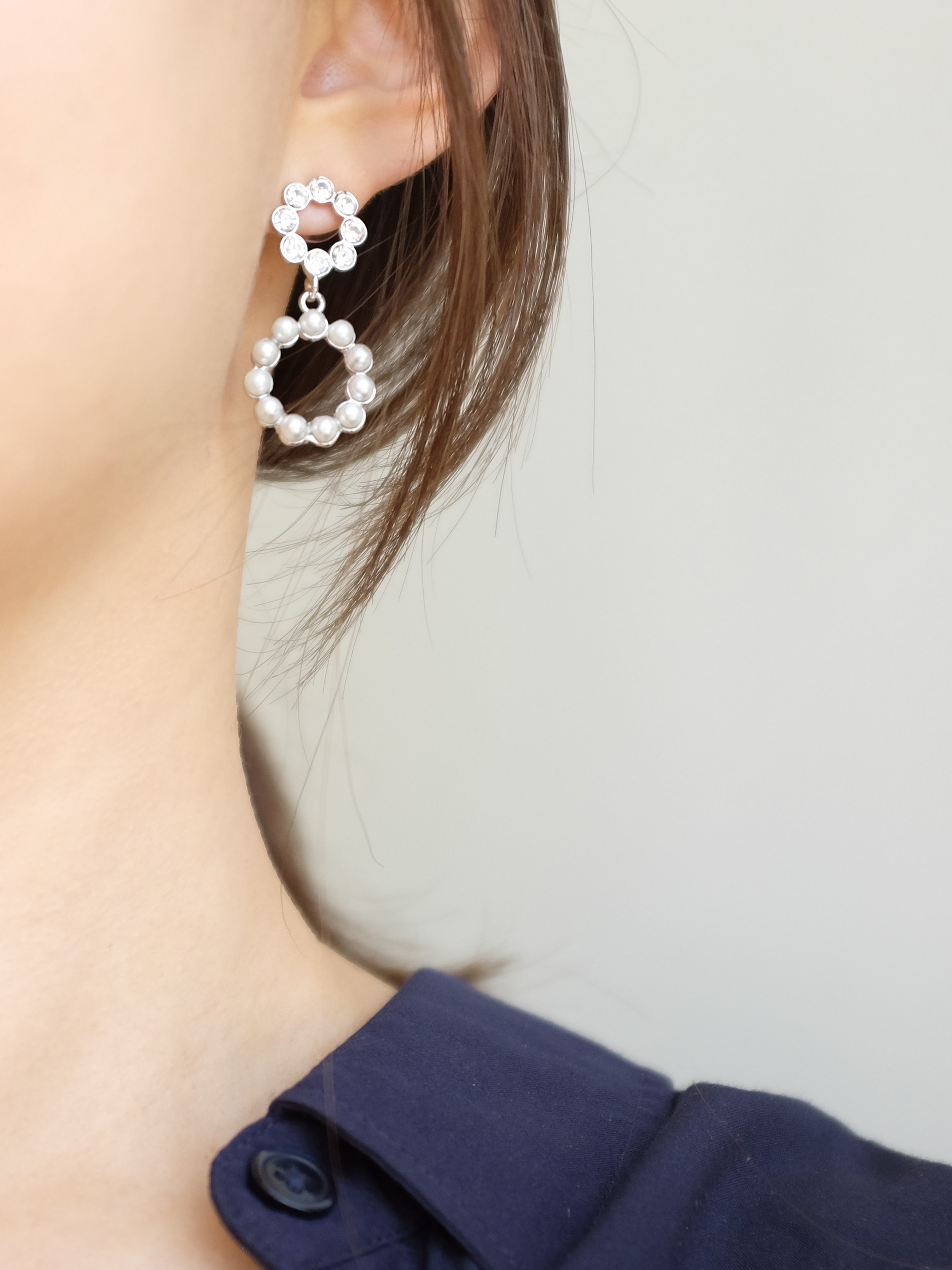 Pearl Cubic Drop Shape Drop Earring Sparkling Spar
