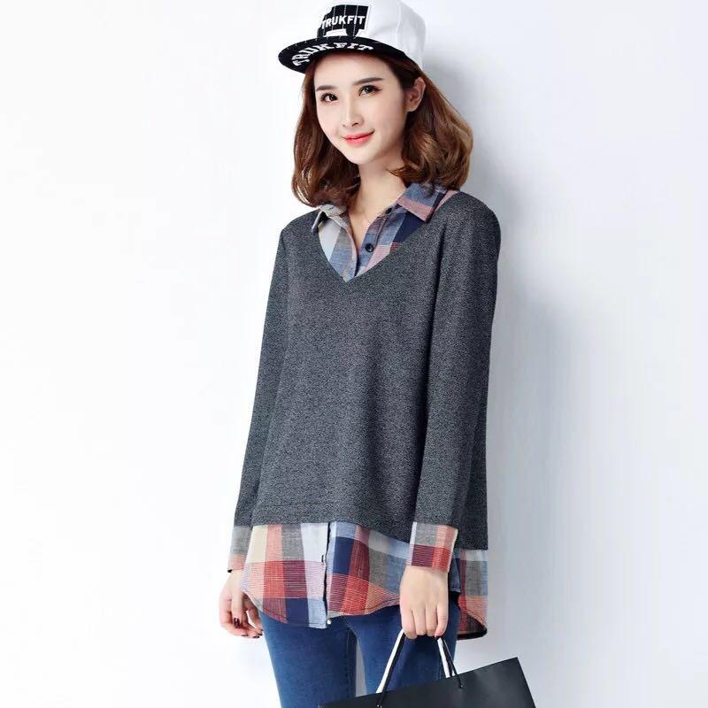 40 layered check shirt Women's Daily style Easy