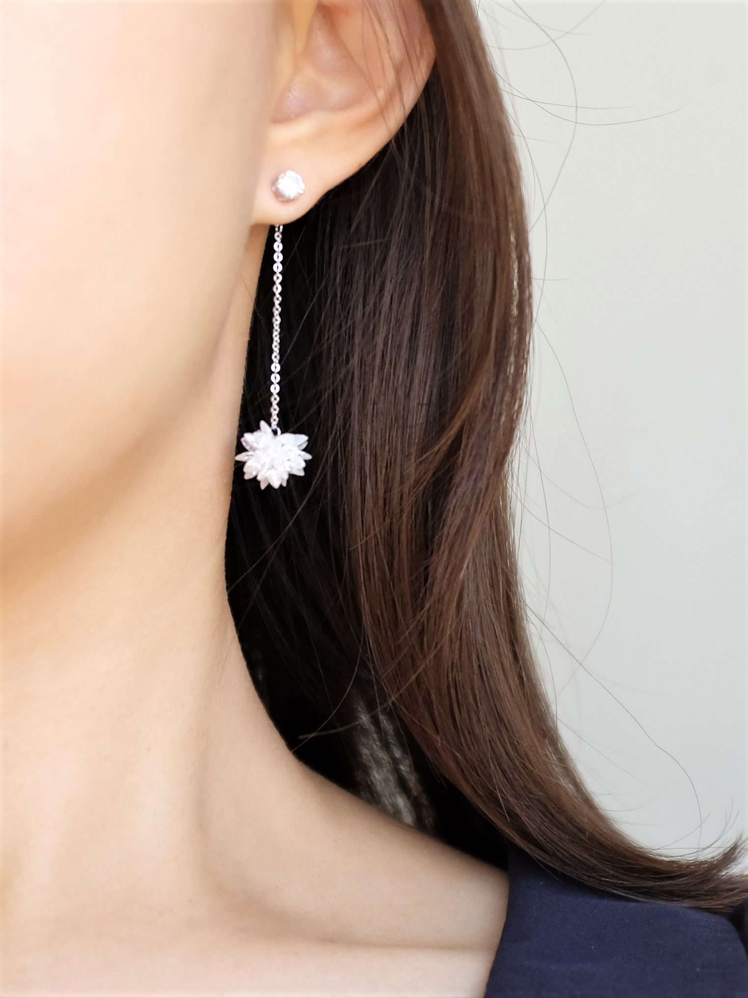 Snowflake Drop Earrings Silver Spit Wedding Look L