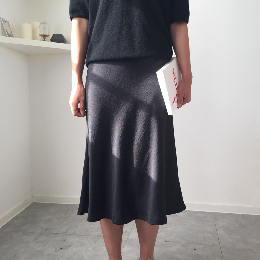 Satin Mermaid Midi Long Skirt 3color Silk Silky Fl