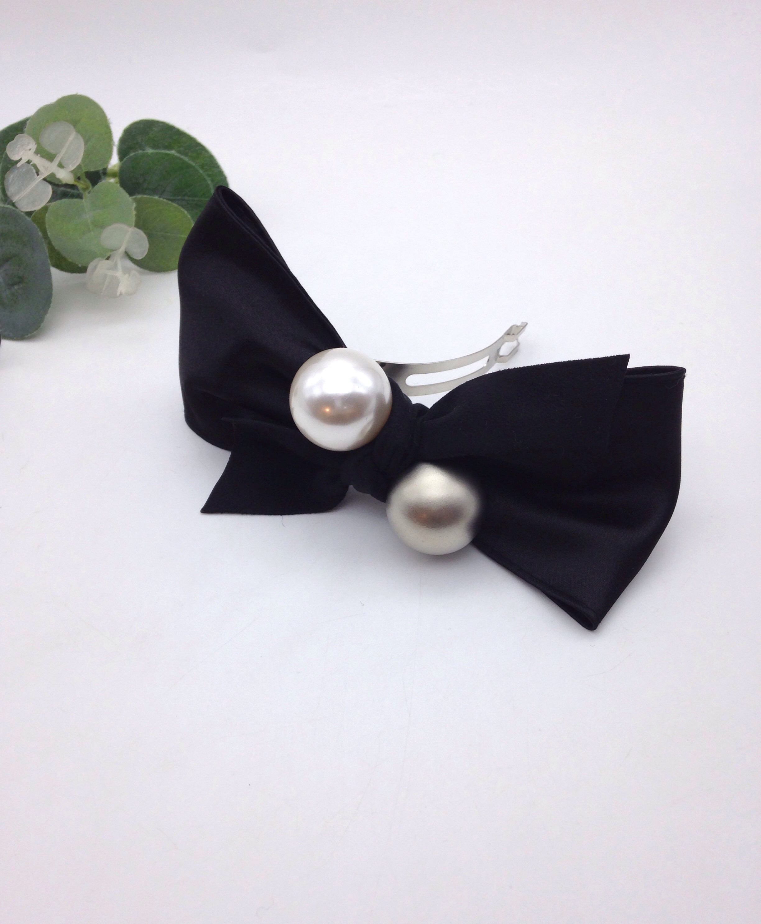Hair Accessories Pearl Metal Black Ribbon Pin Wint