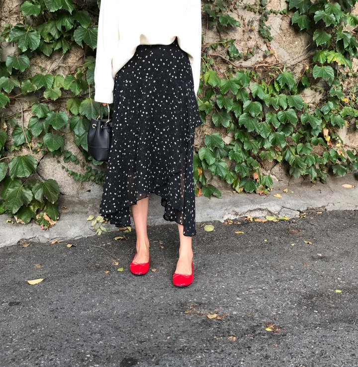 Flower Chiffon Long Skirt Cody Autumn Daily Look R