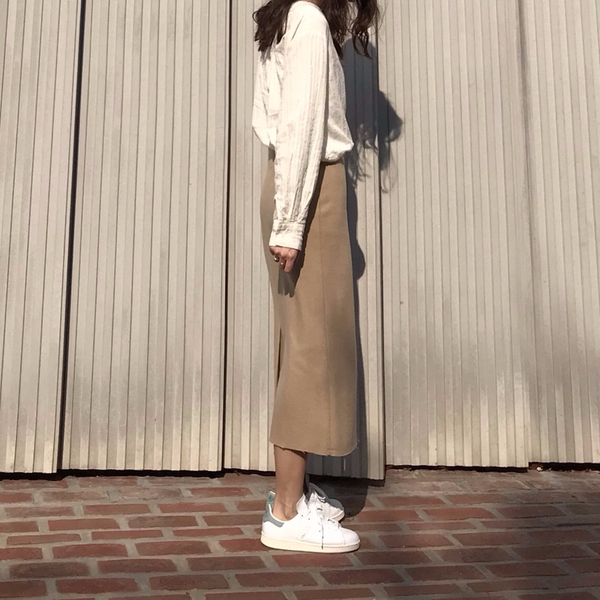 Vegetable wool long skirt Skirt Beige French Sik