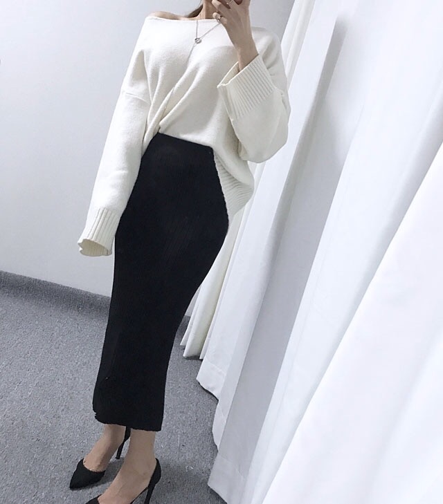 Goliath Knit Skirt Black Gray Skirt Slim Long Bend