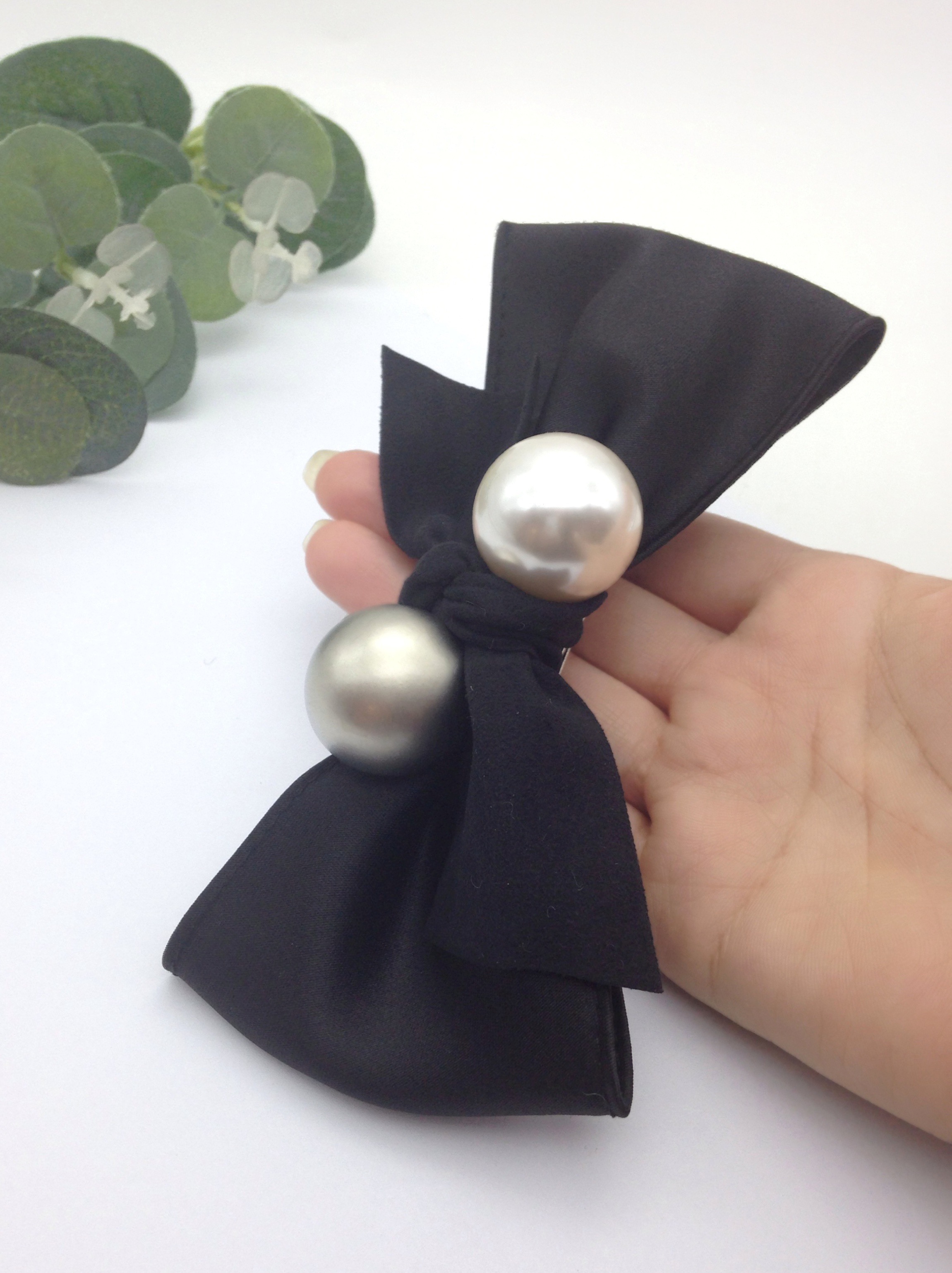 Hair Accessories Pearl Metal Black Ribbon Pin Wint