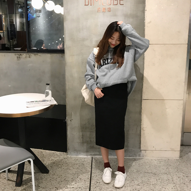 Maid Jay Pocket H Line-Bending Wool Long Skirt Fal