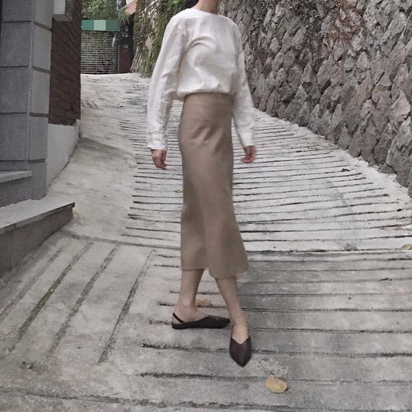 Vegetable wool long skirt Skirt Beige French Sik