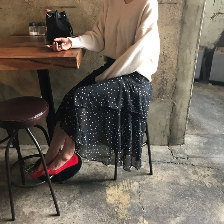 Flower Chiffon Long Skirt Cody Autumn Daily Look R