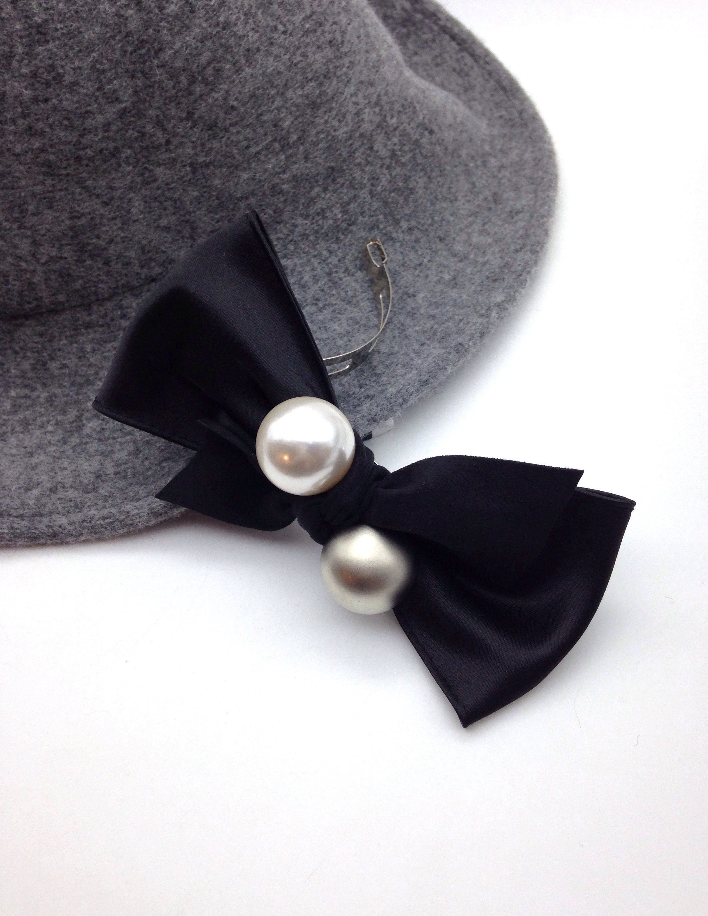 Hair Accessories Pearl Metal Black Ribbon Pin Wint