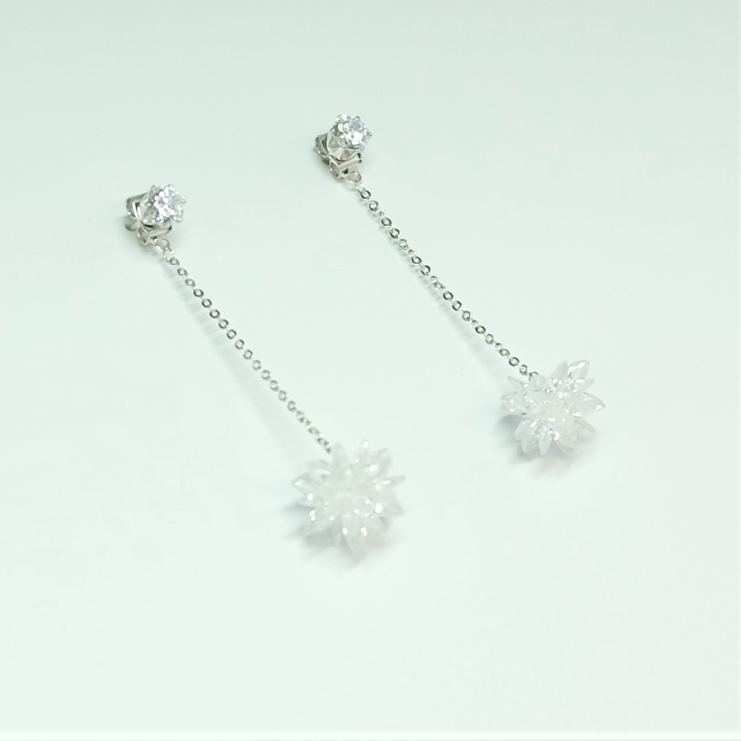 Snowflake Drop Earrings Silver Spit Wedding Look L