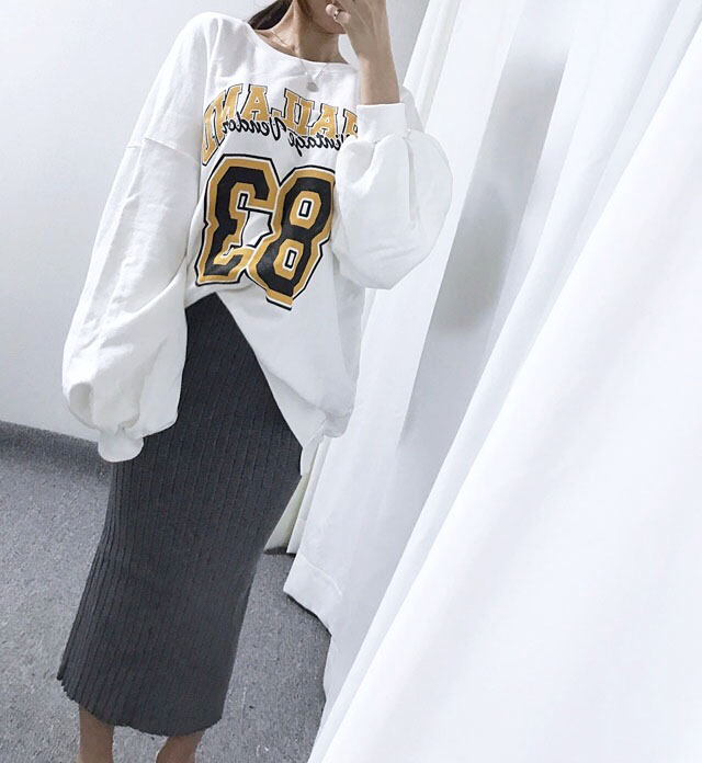 Goliath Knit Skirt Black Gray Skirt Slim Long Bend