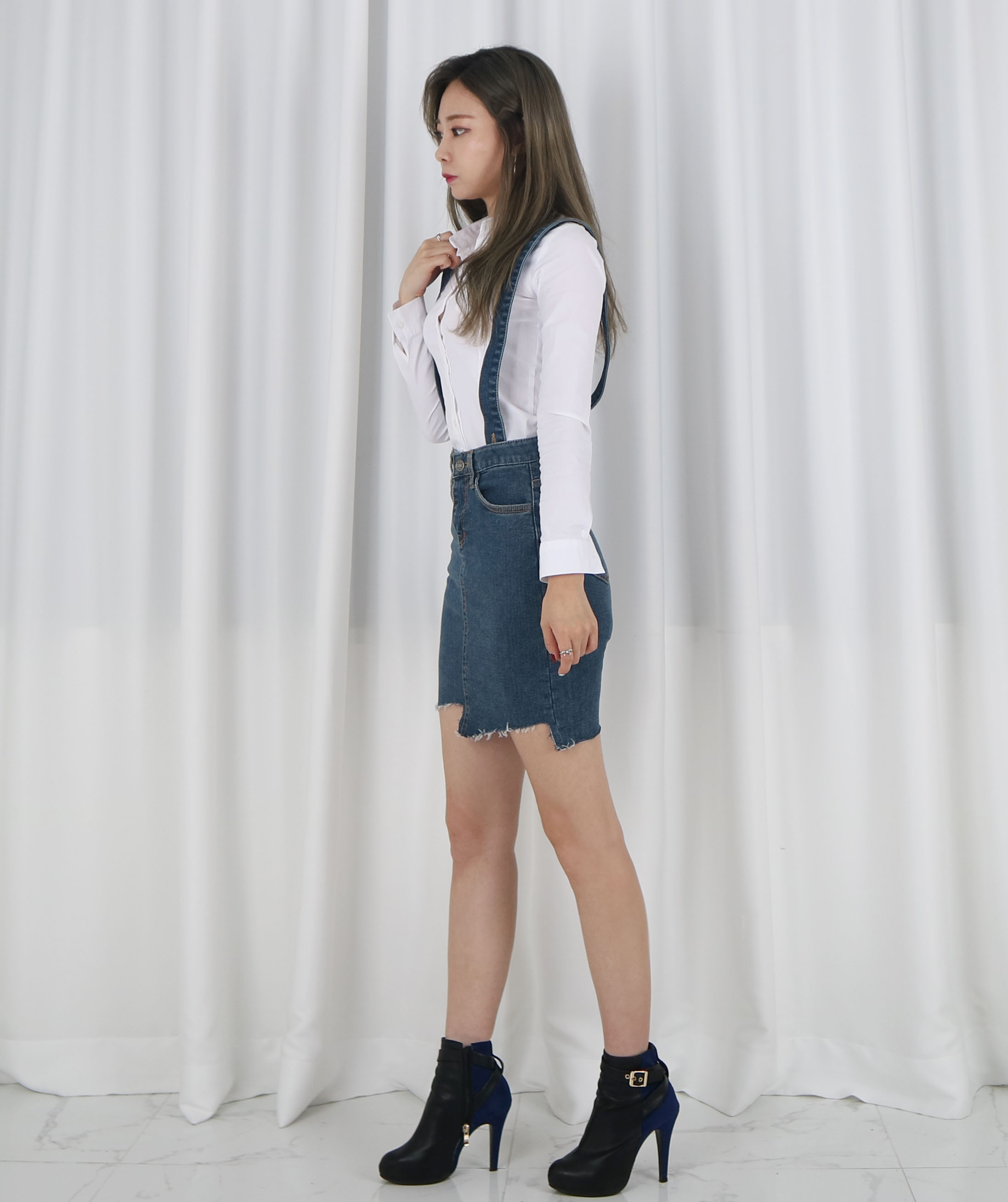 Denim Skirt Span Mini suspenders Cheongsam Pretty 