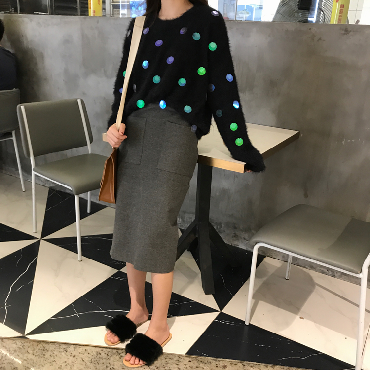 Maid Jay Pocket H Line-Bending Wool Long Skirt Fal