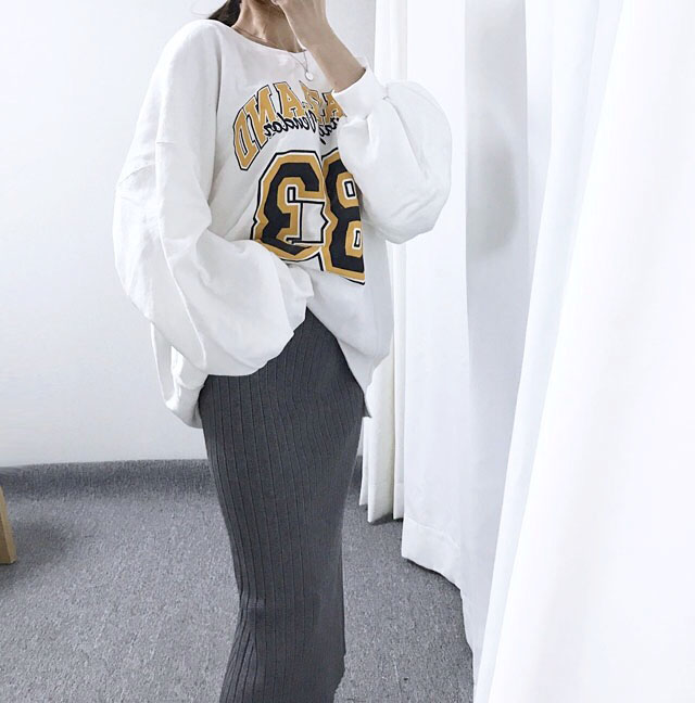 Goliath Knit Skirt Black Gray Skirt Slim Long Bend