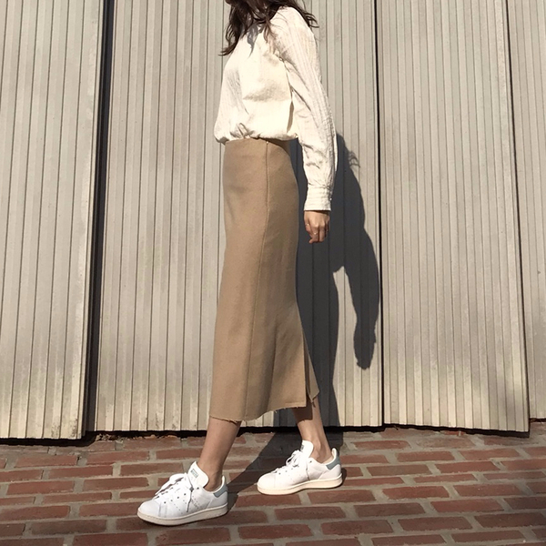 Vegetable wool long skirt Skirt Beige French Sik