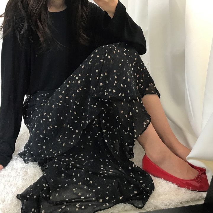 Flower Chiffon Long Skirt Cody Autumn Daily Look R