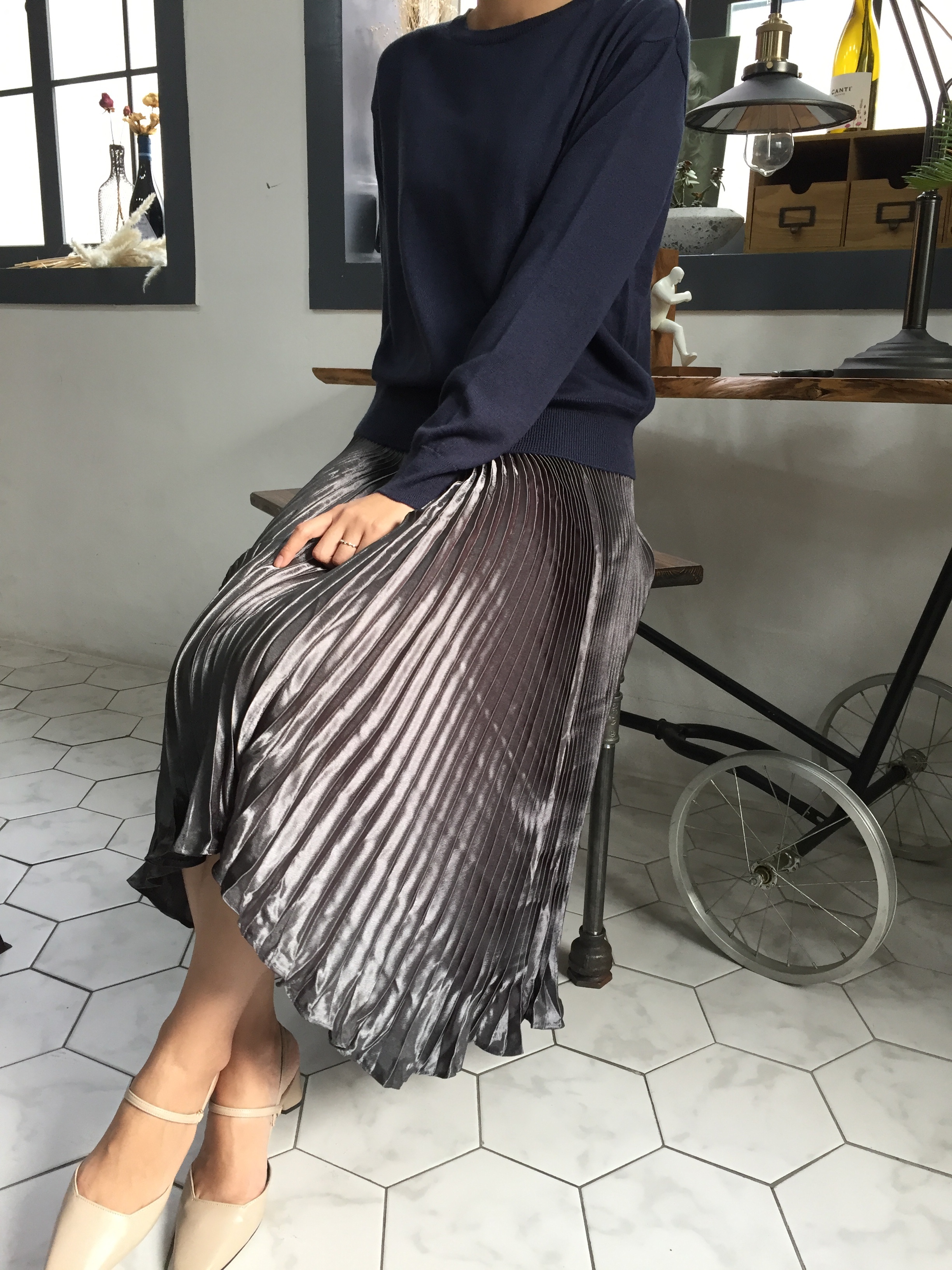Long-Bending Metal Pleated Skirts Wrinkled Cute Si