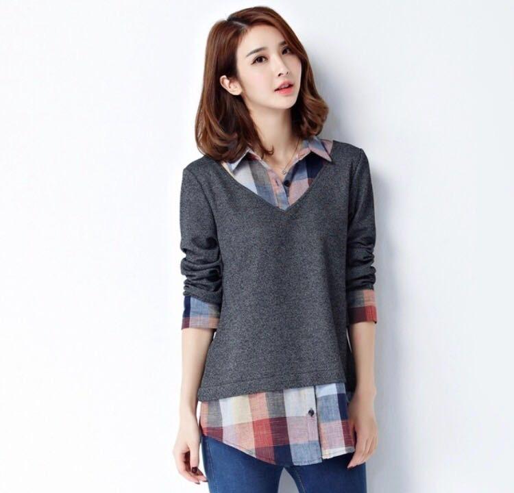 40 layered check shirt Women's Daily style Easy