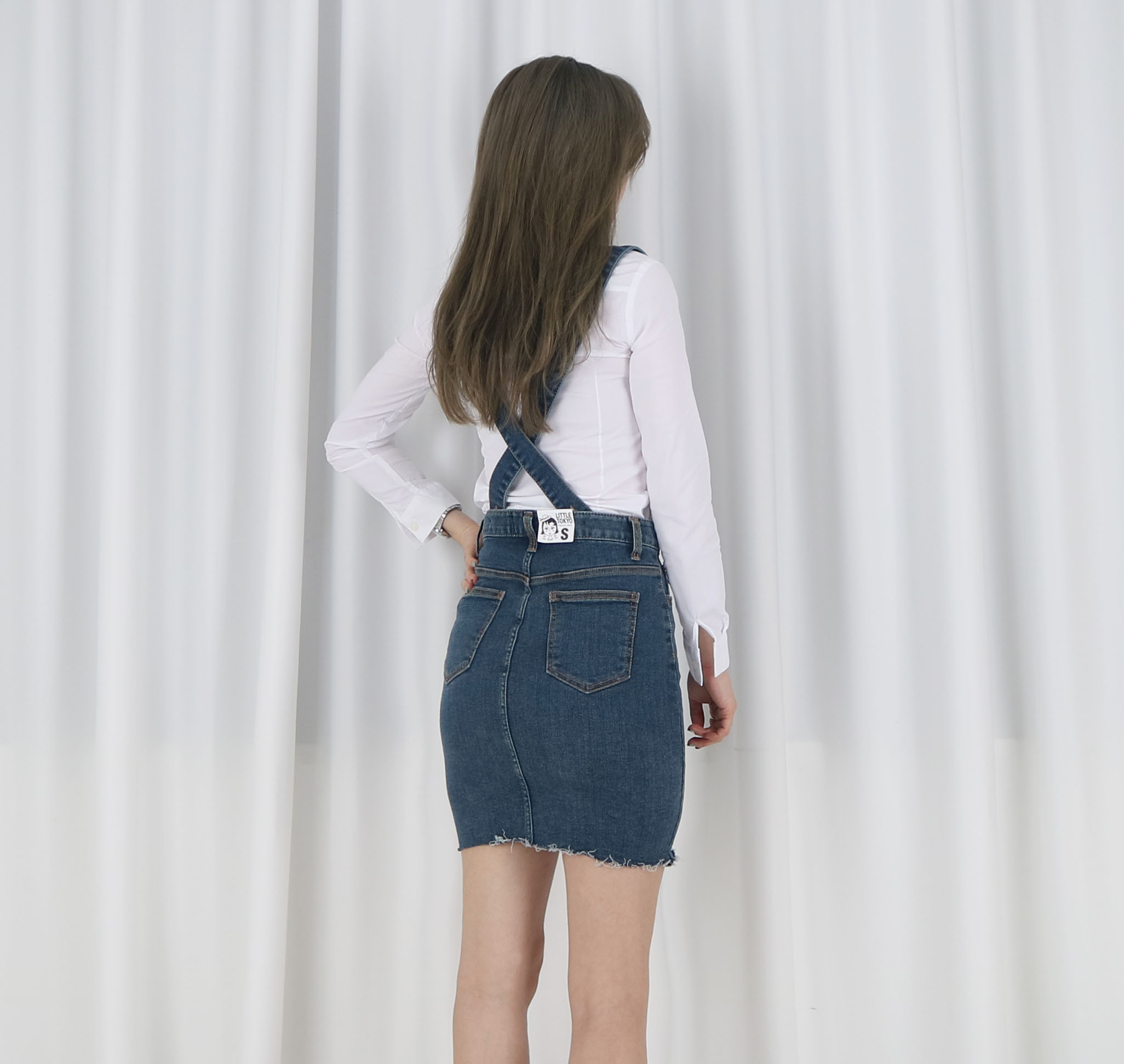 Denim Skirt Span Mini suspenders Cheongsam Pretty 