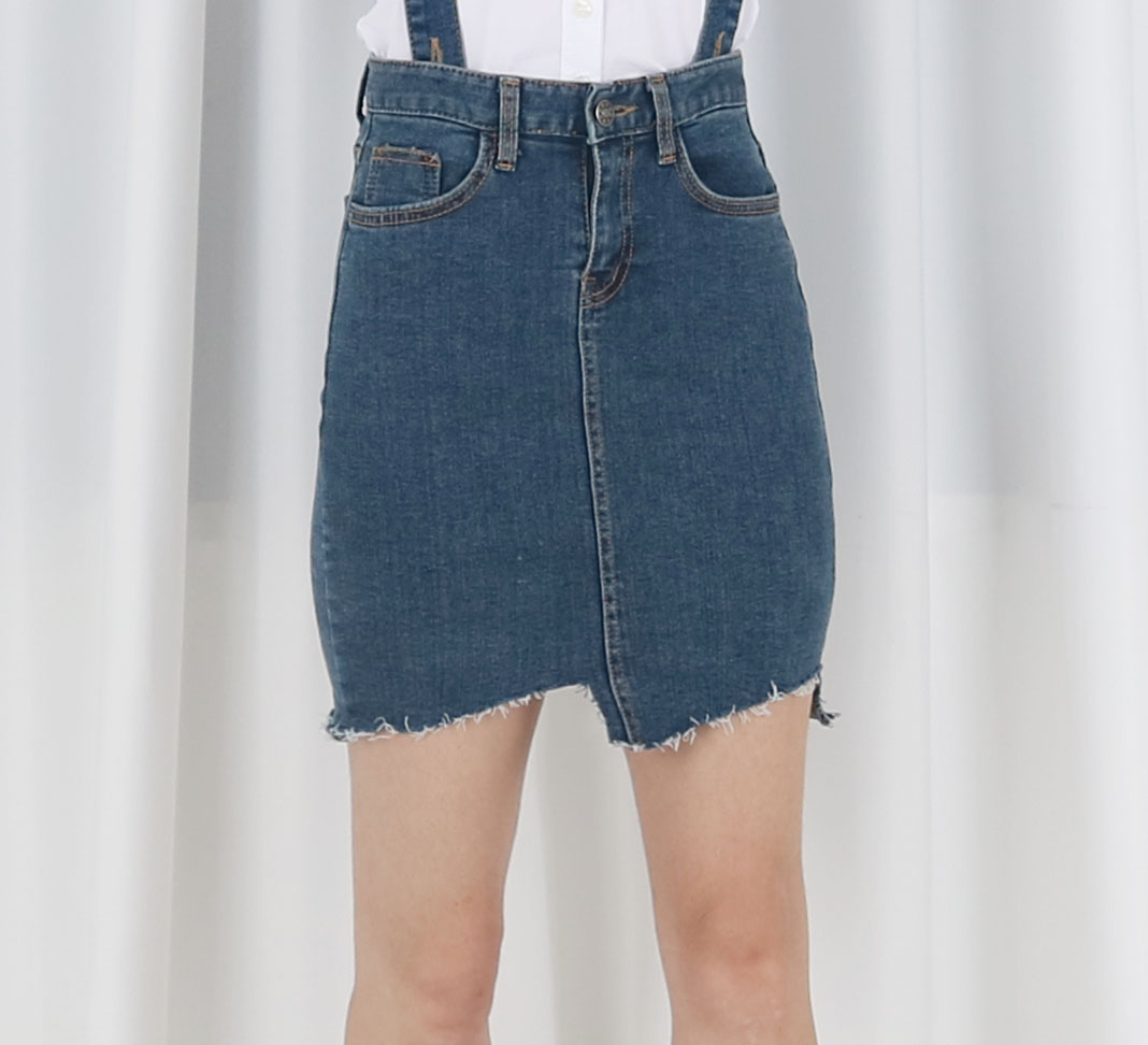 Denim Skirt Span Mini suspenders Cheongsam Pretty 