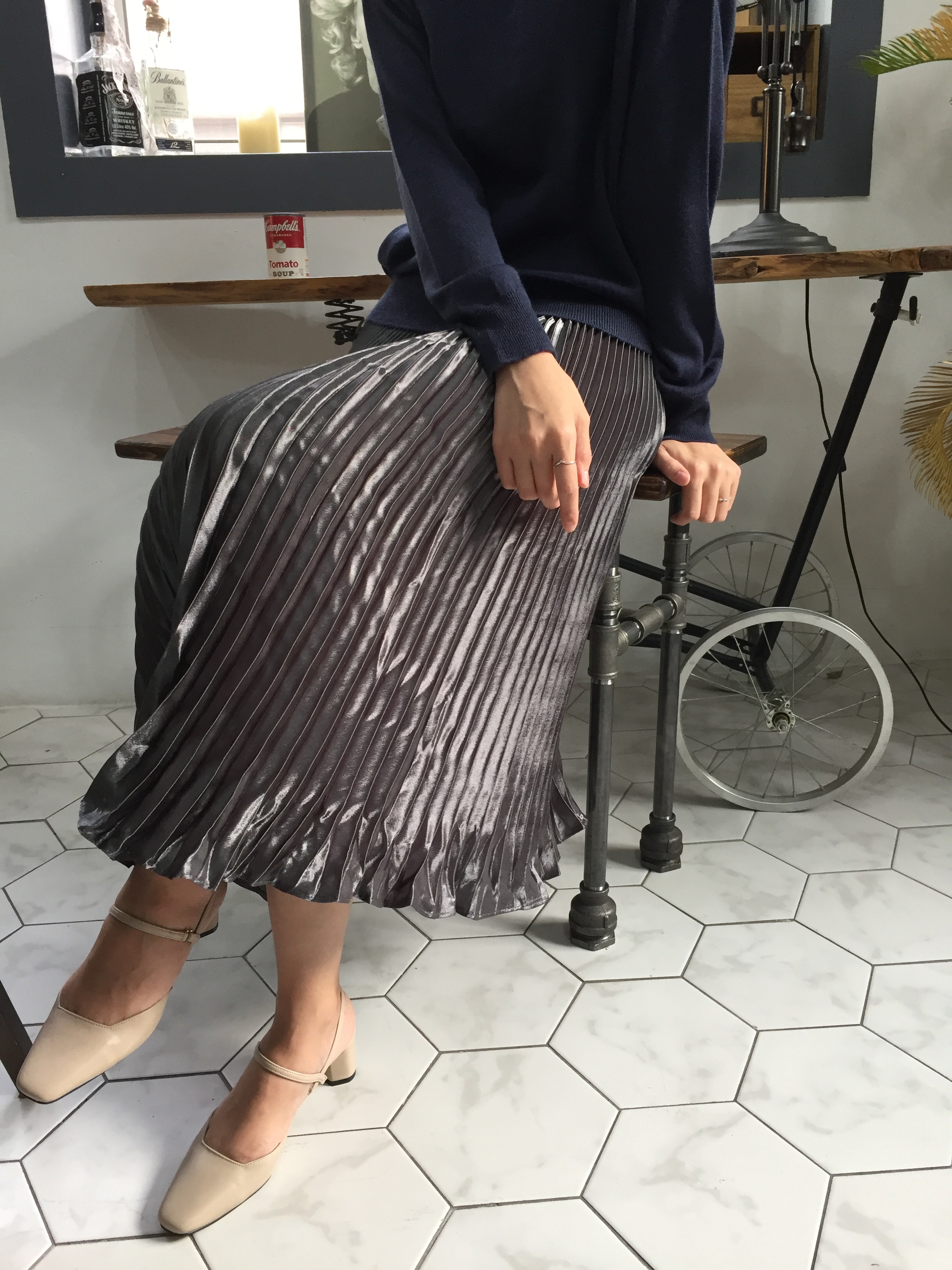Long-Bending Metal Pleated Skirts Wrinkled Cute Si