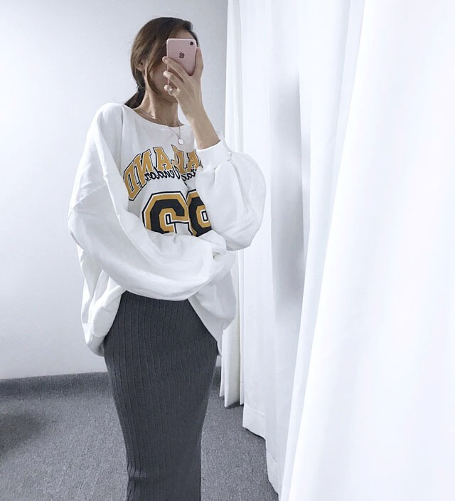 Goliath Knit Skirt Black Gray Skirt Slim Long Bend