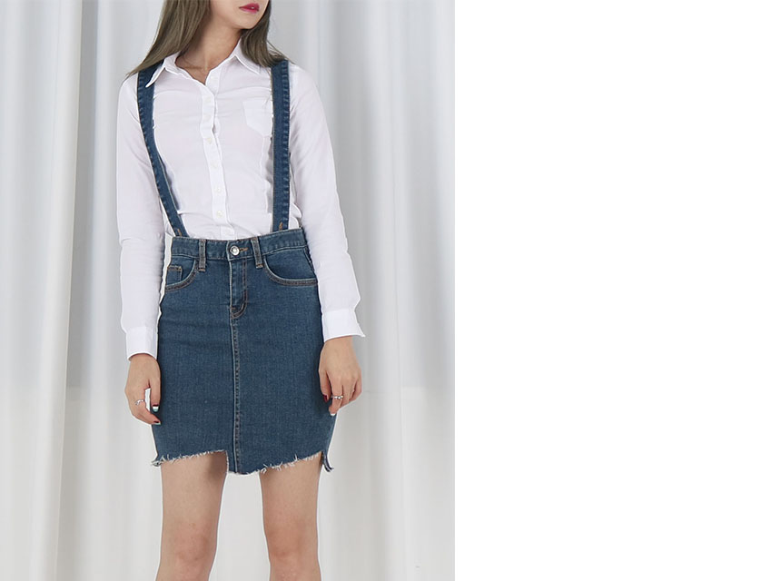 Denim Skirt Span Mini suspenders Cheongsam Pretty 