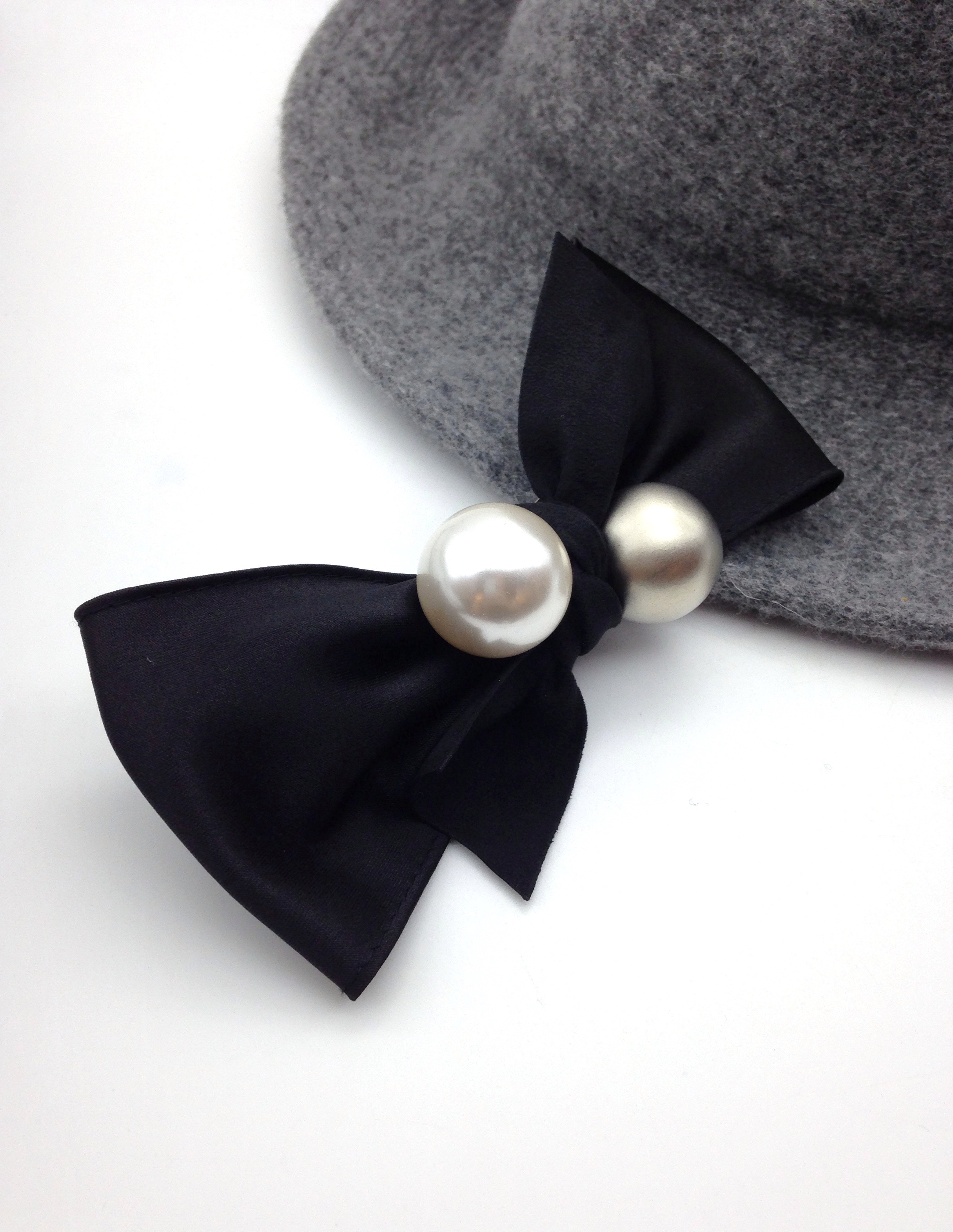 Hair Accessories Pearl Metal Black Ribbon Pin Wint