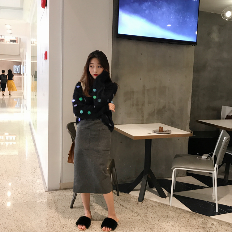 Maid Jay Pocket H Line-Bending Wool Long Skirt Fal