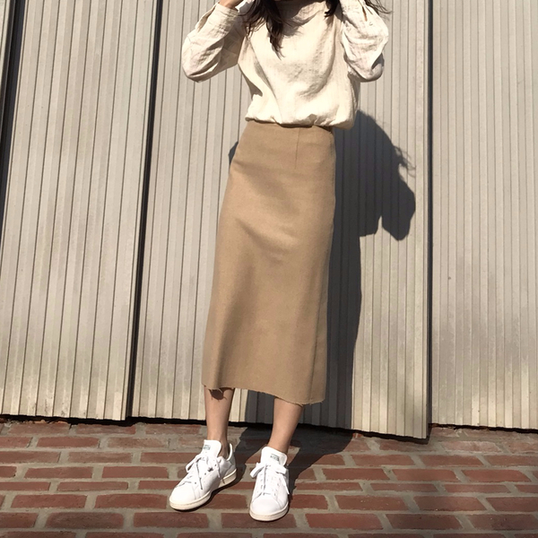 Vegetable wool long skirt Skirt Beige French Sik
