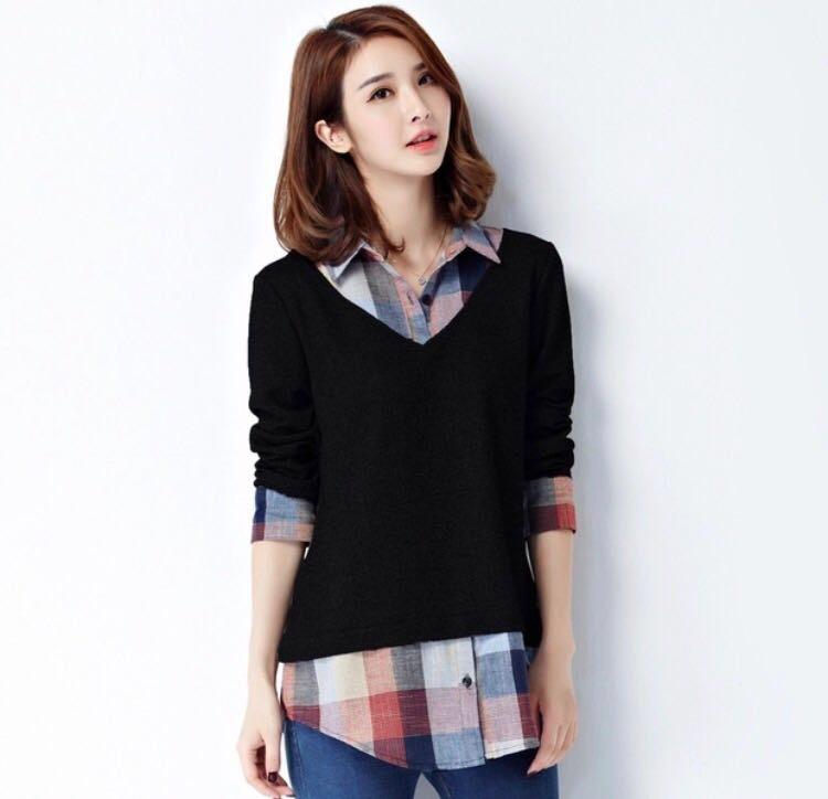 40 layered check shirt Women's Daily style Easy