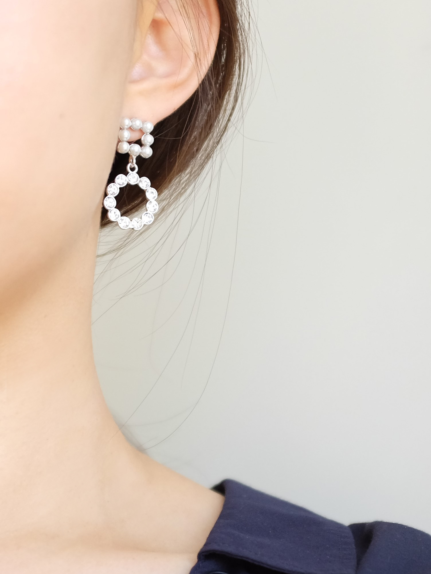 Pearl Cubic Drop Shape Drop Earring Sparkling Spar