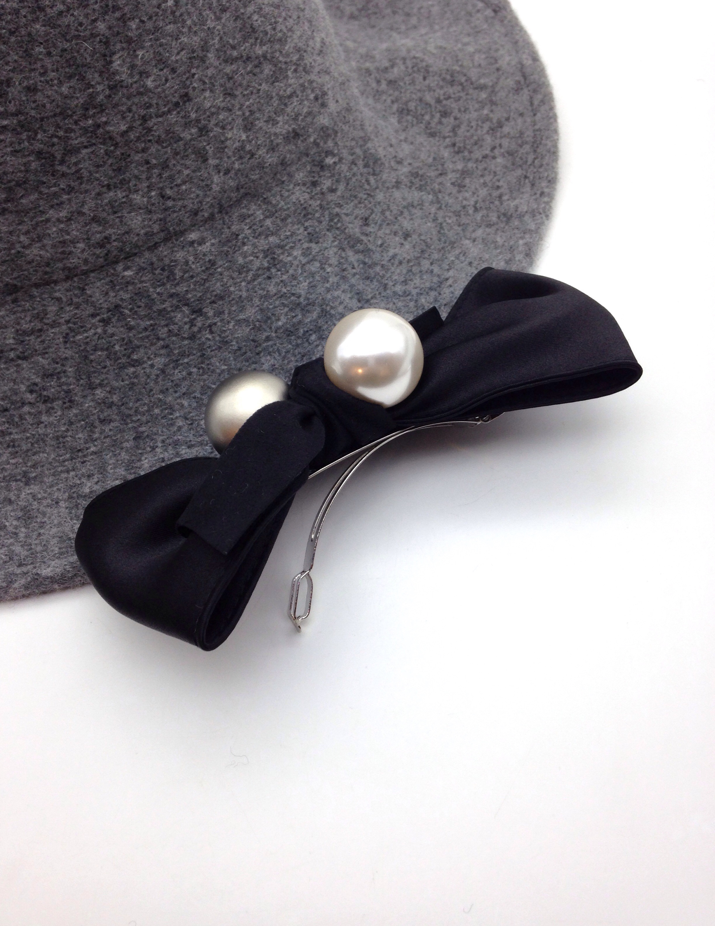 Hair Accessories Pearl Metal Black Ribbon Pin Wint