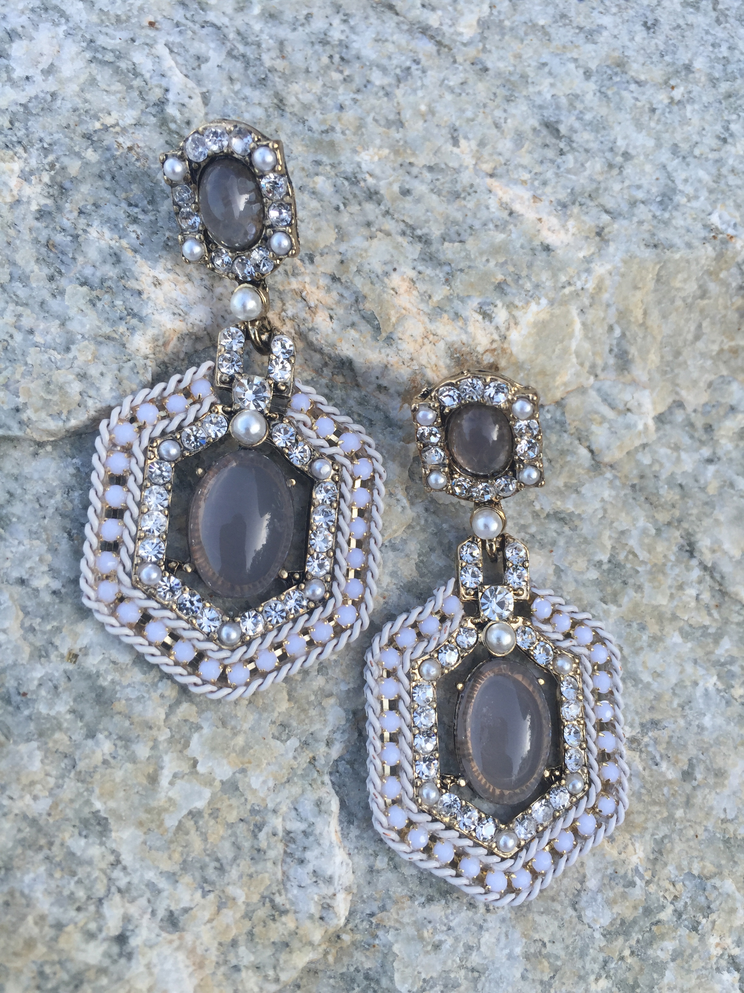 Antique Drop Stone Earring Drip Gold Handmade Glas