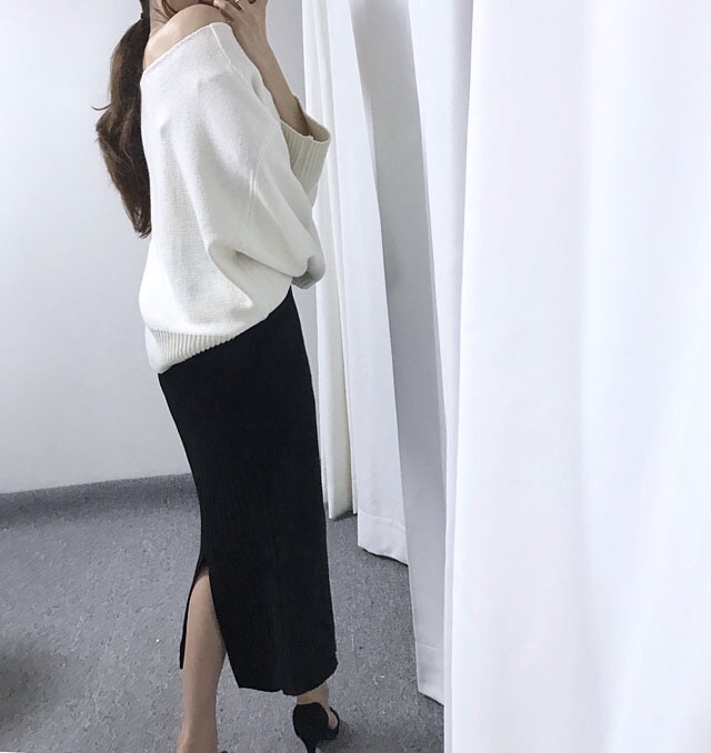 Goliath Knit Skirt Black Gray Skirt Slim Long Bend