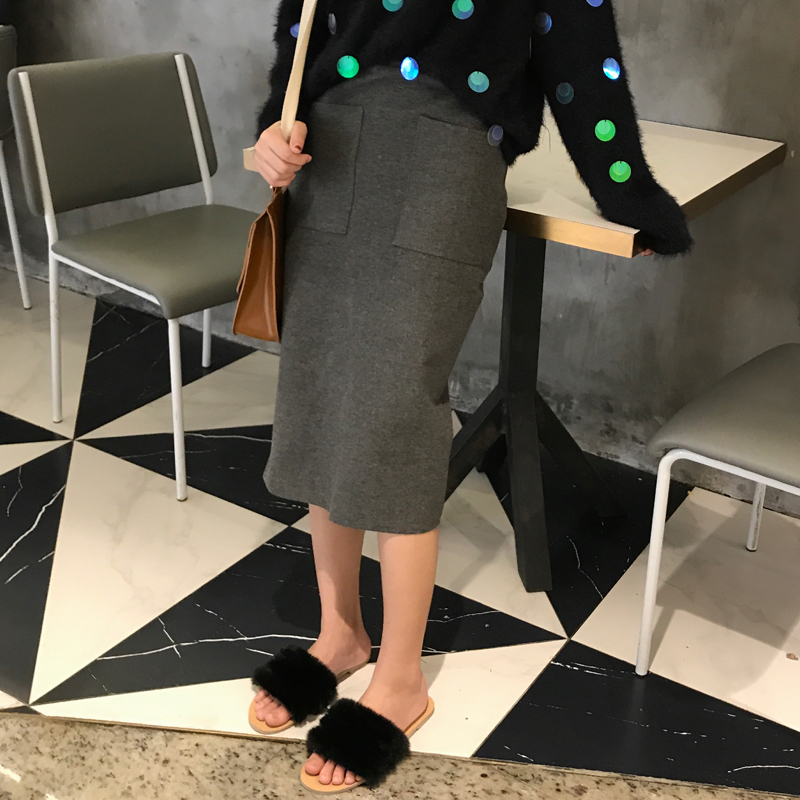 Maid Jay Pocket H Line-Bending Wool Long Skirt Fal